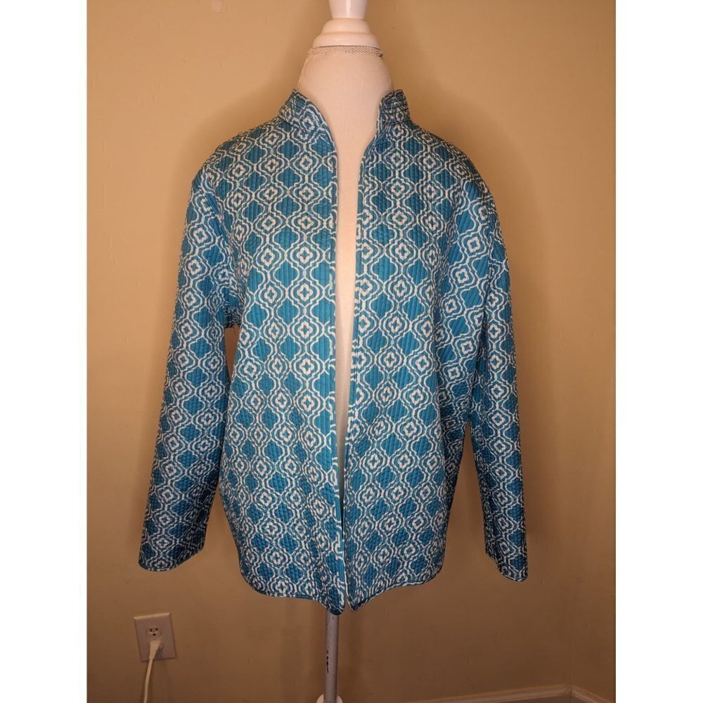 VINTAGE Alfred Dunner lightweight jacket, reversible, blues and white - Picture 6 of 10